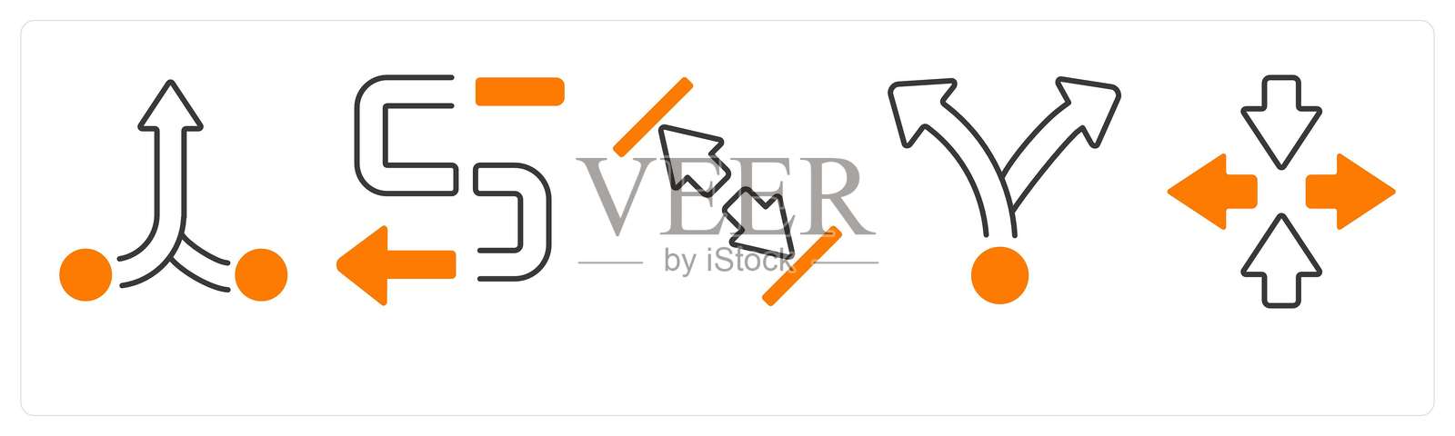 一组包含箭头、地图和导航的5个混合图标插画图片素材