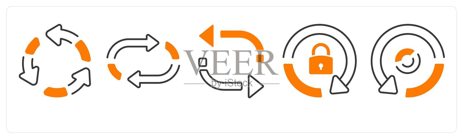 一组包含箭头、地图和导航的5个混合图标插画图片素材