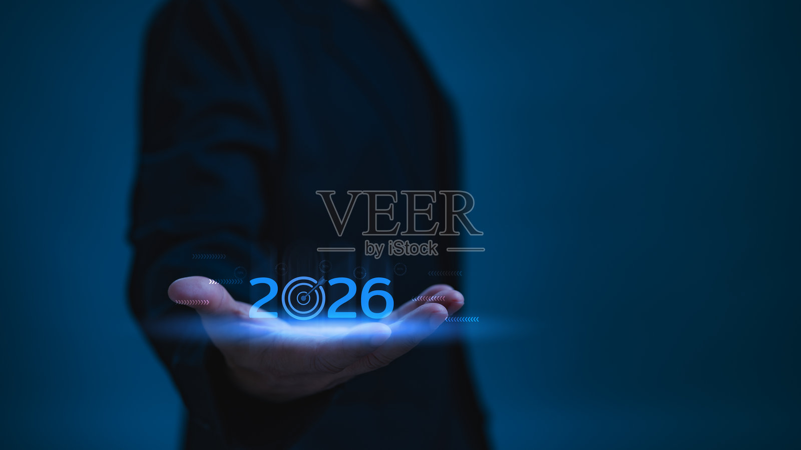 未来蓝色手握住发光的2026年目标网络战略以实现未来目标照片摄影图片