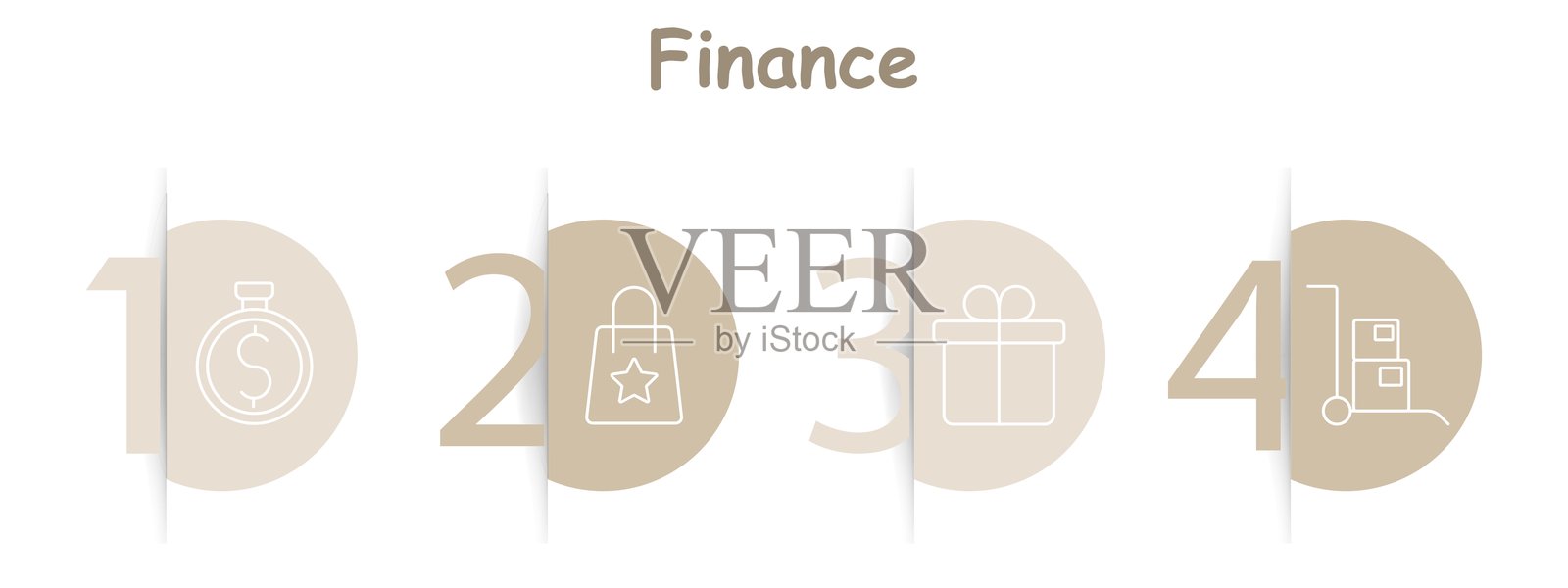 金融图标集。带有美元的秒表、购物袋、礼品盒、装有箱子的手推车、商业、交易、配送、组织插画图片素材