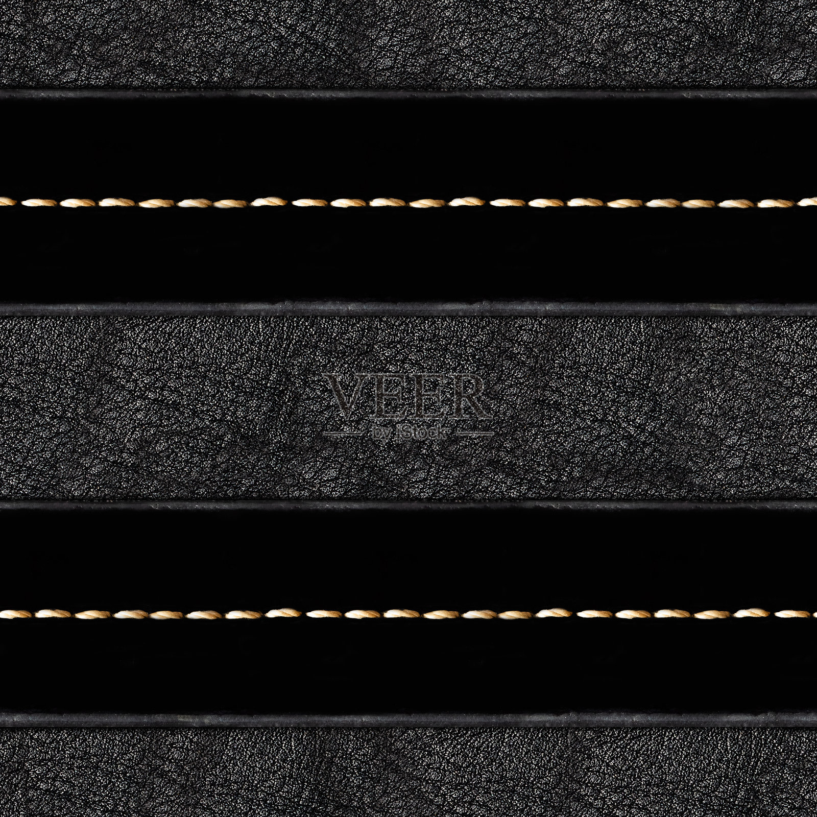 无缝4K照片纹理材料，黑色皮革带，带有缝线和黑色皮革插片。照片摄影图片