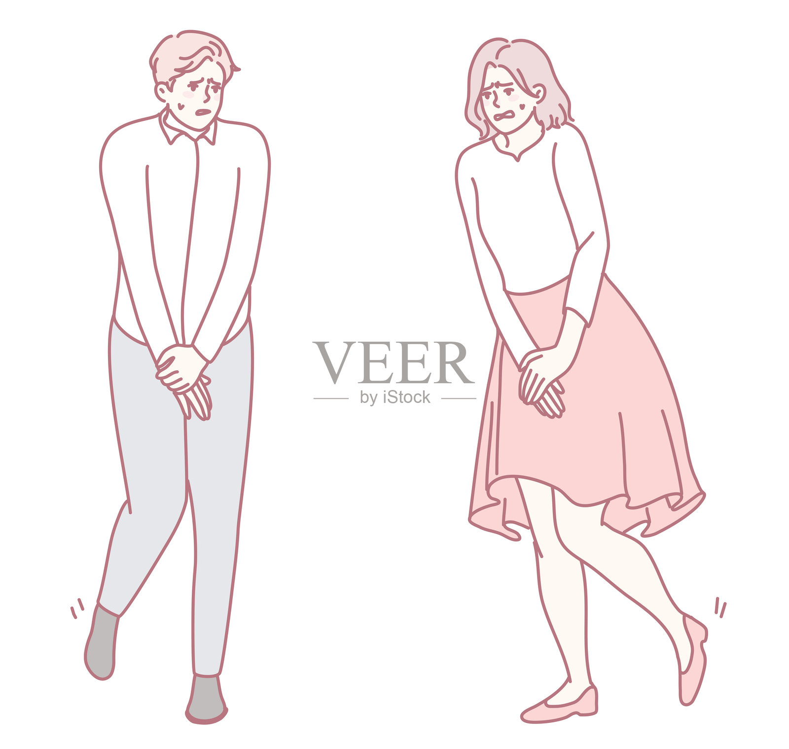 紧张的情侣在插画艺术风格中体验尴尬的感觉插画图片素材