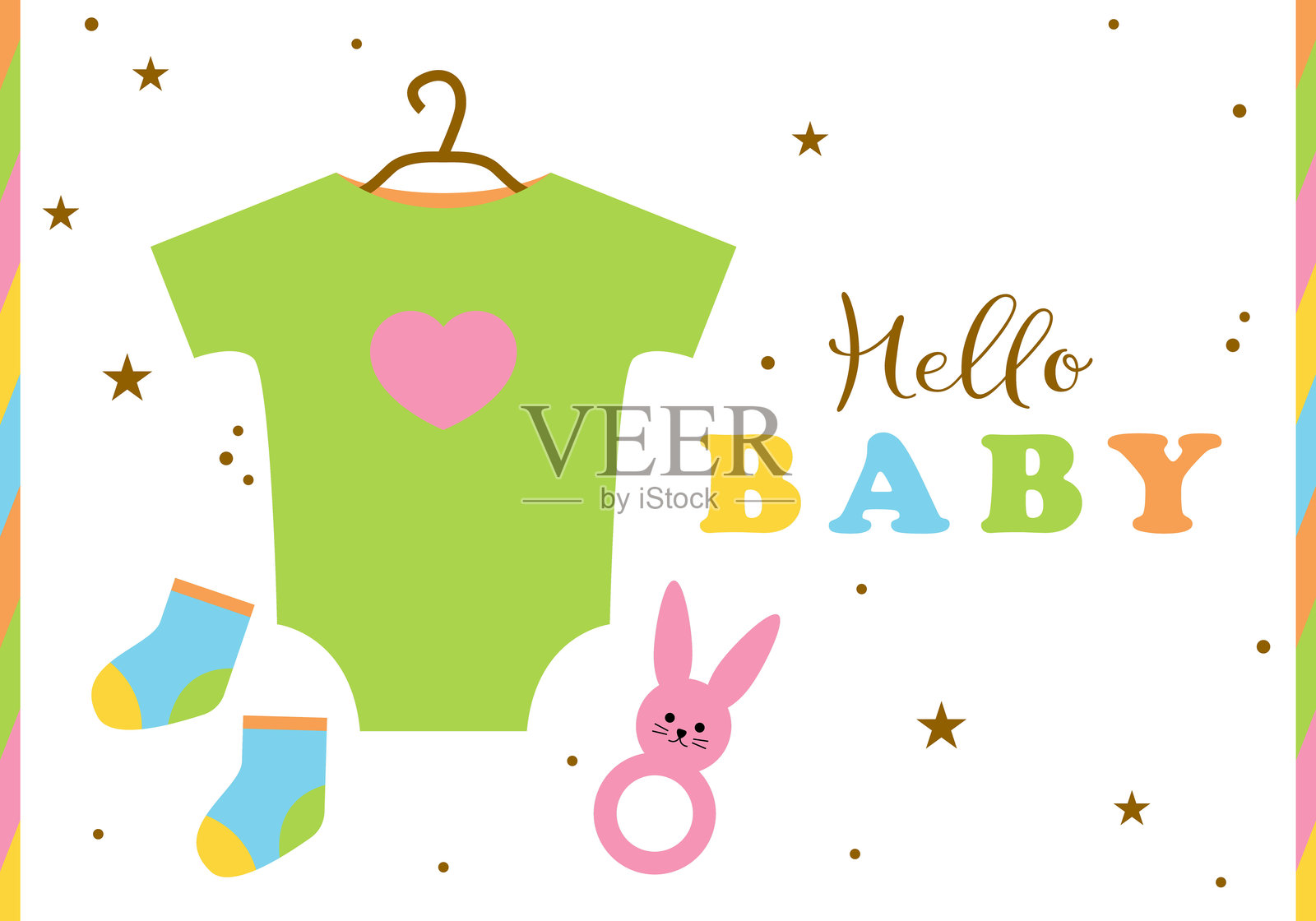 宝宝洗礼邀请函。你好，宝宝卡片矢量插图插画图片素材