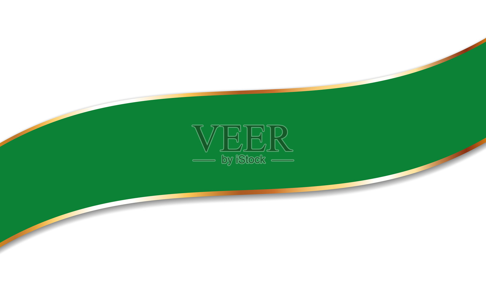 绿色长丝带横幅的矢量插图，带有金色边框插画图片素材