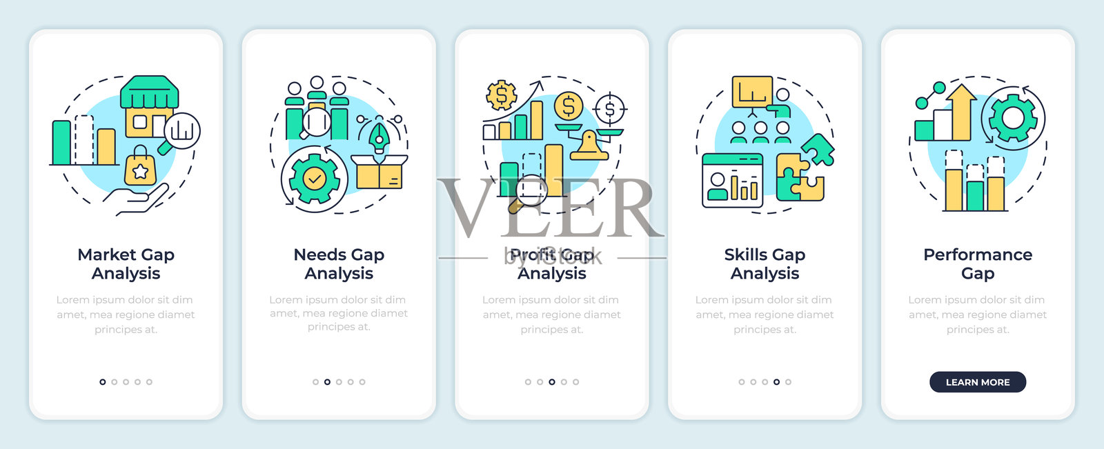 移动应用程序屏幕的差距分析类型插画图片素材