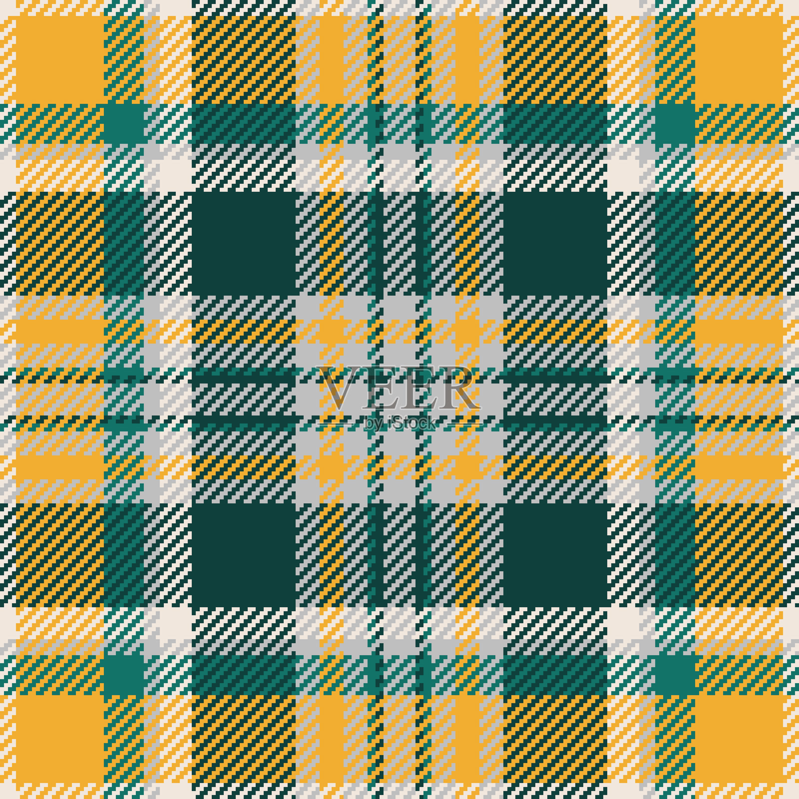 经典的格子花呢图案。具有绿色、黄色和灰色的纹理编织。非常适合用于背景、纺织品、服装或需要传统风格的设计元素。插画图片素材