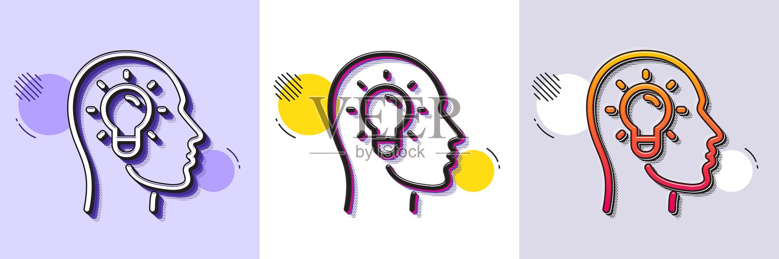 创意头脑图标。灯泡标志。核心价值。半色调点状图案。矢量图。插画图片素材