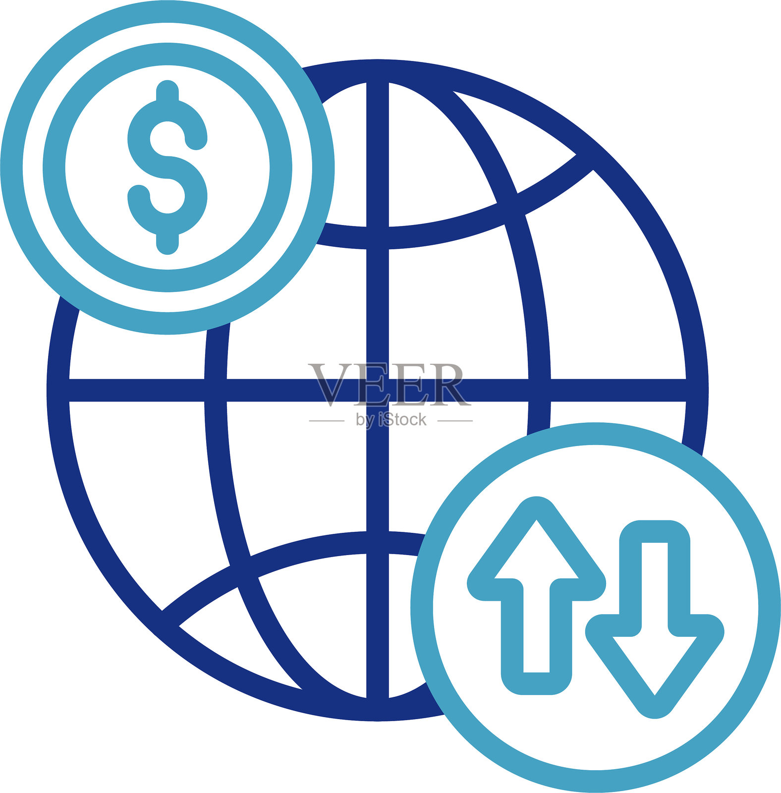 全球金融交易或移动图标表示国际转账功能插画图片素材