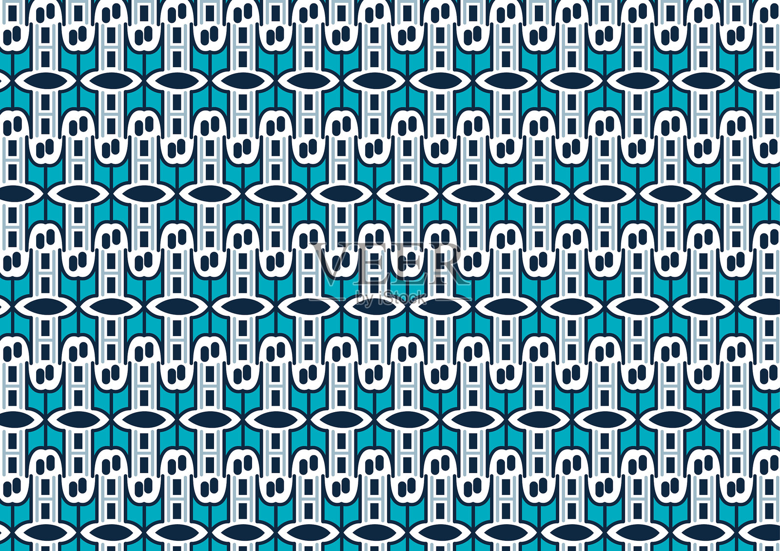 重复的矢量图案，带有青色条纹，对称的抽象设计插画图片素材