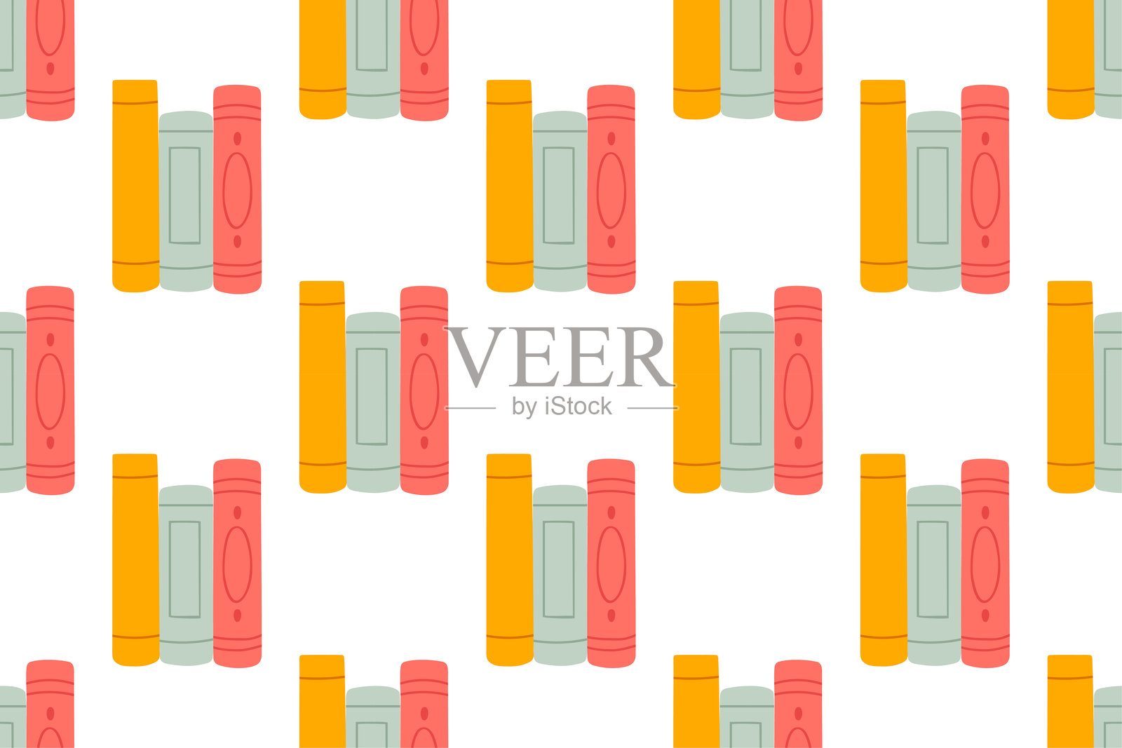 现代无缝重复的竖排多彩书籍，书脊清晰可见插画图片素材