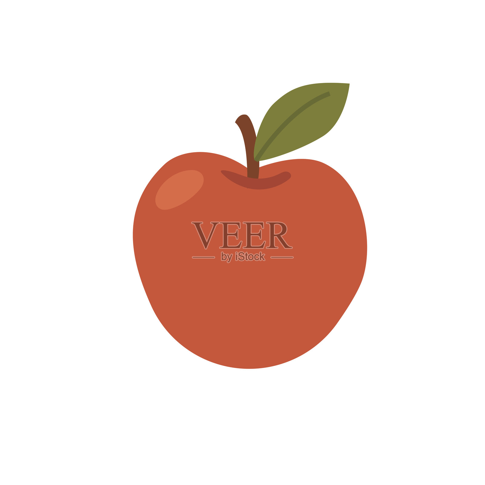 红色苹果带绿色叶子和棕色茎的矢量插图，背景为白色插画图片素材
