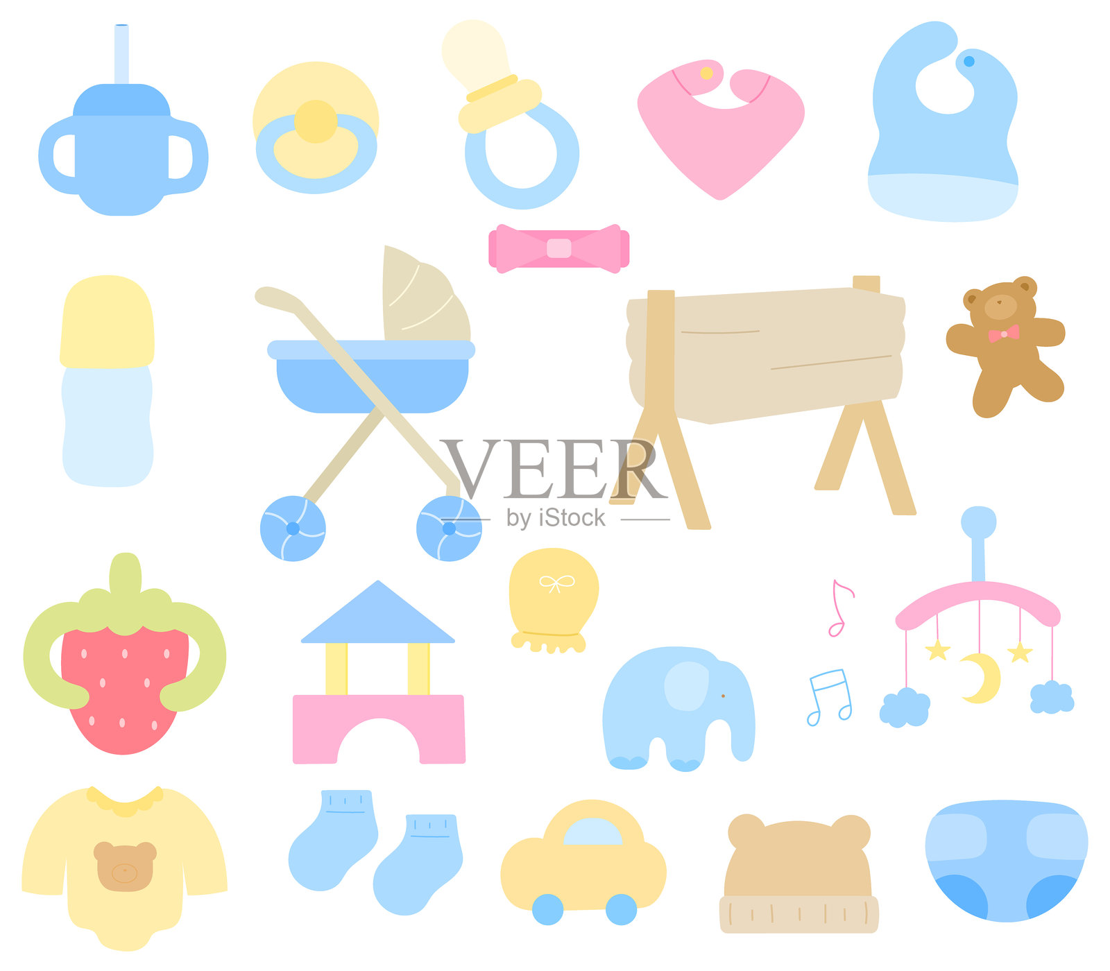 手绘风格的婴儿用品集合插画图片素材