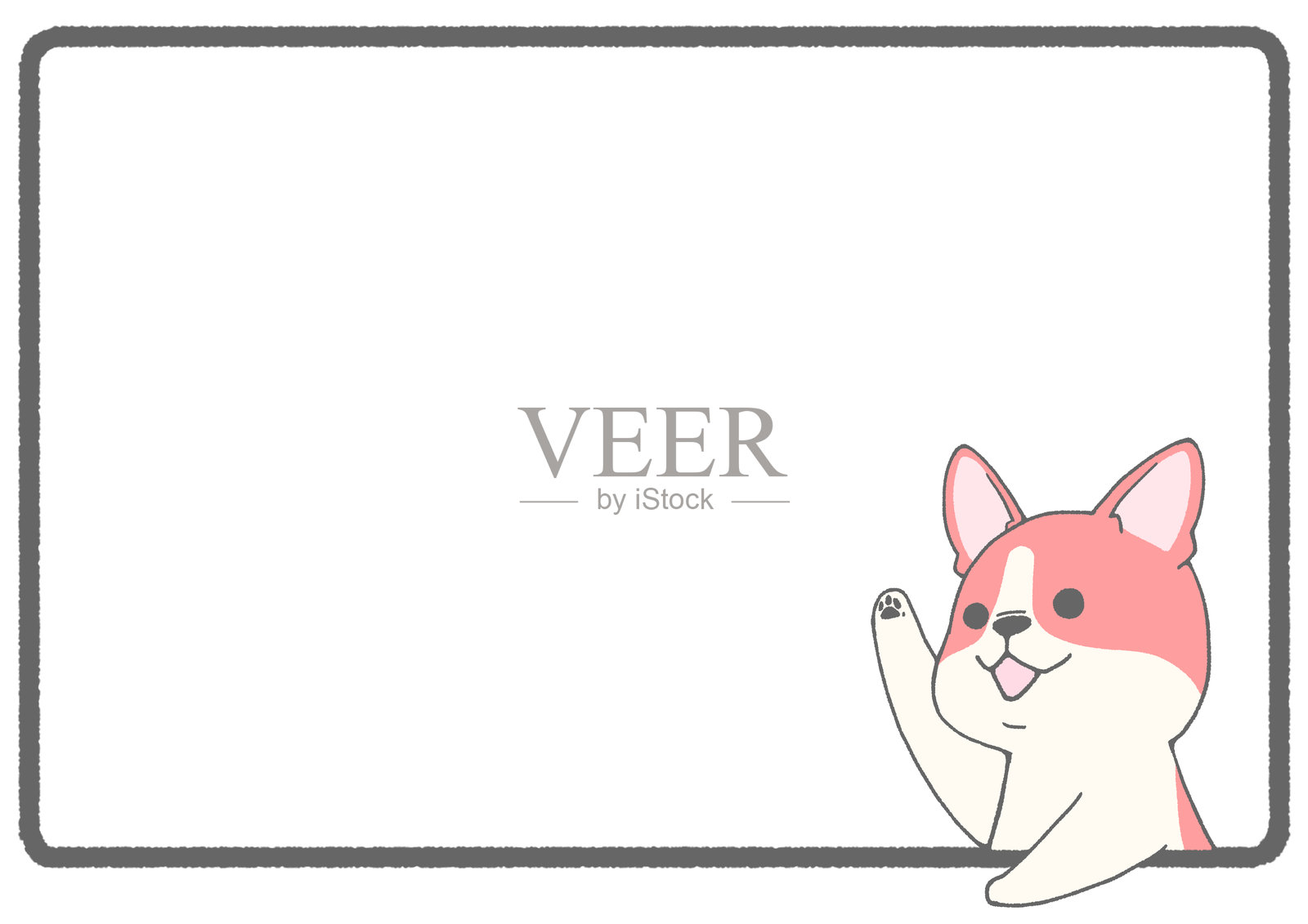 一只可爱的法斗举手的框架背景（斑点，红色）插画图片素材