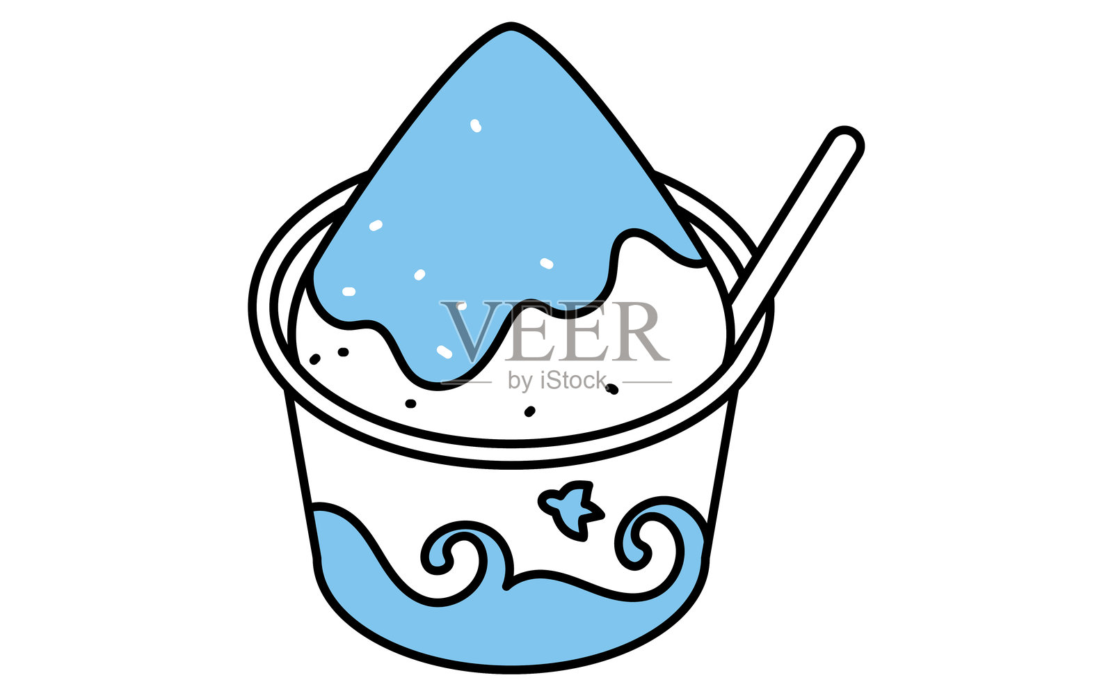 剃须冰甜点的等距线条插图，简单的夏季甜品图标插画图片素材