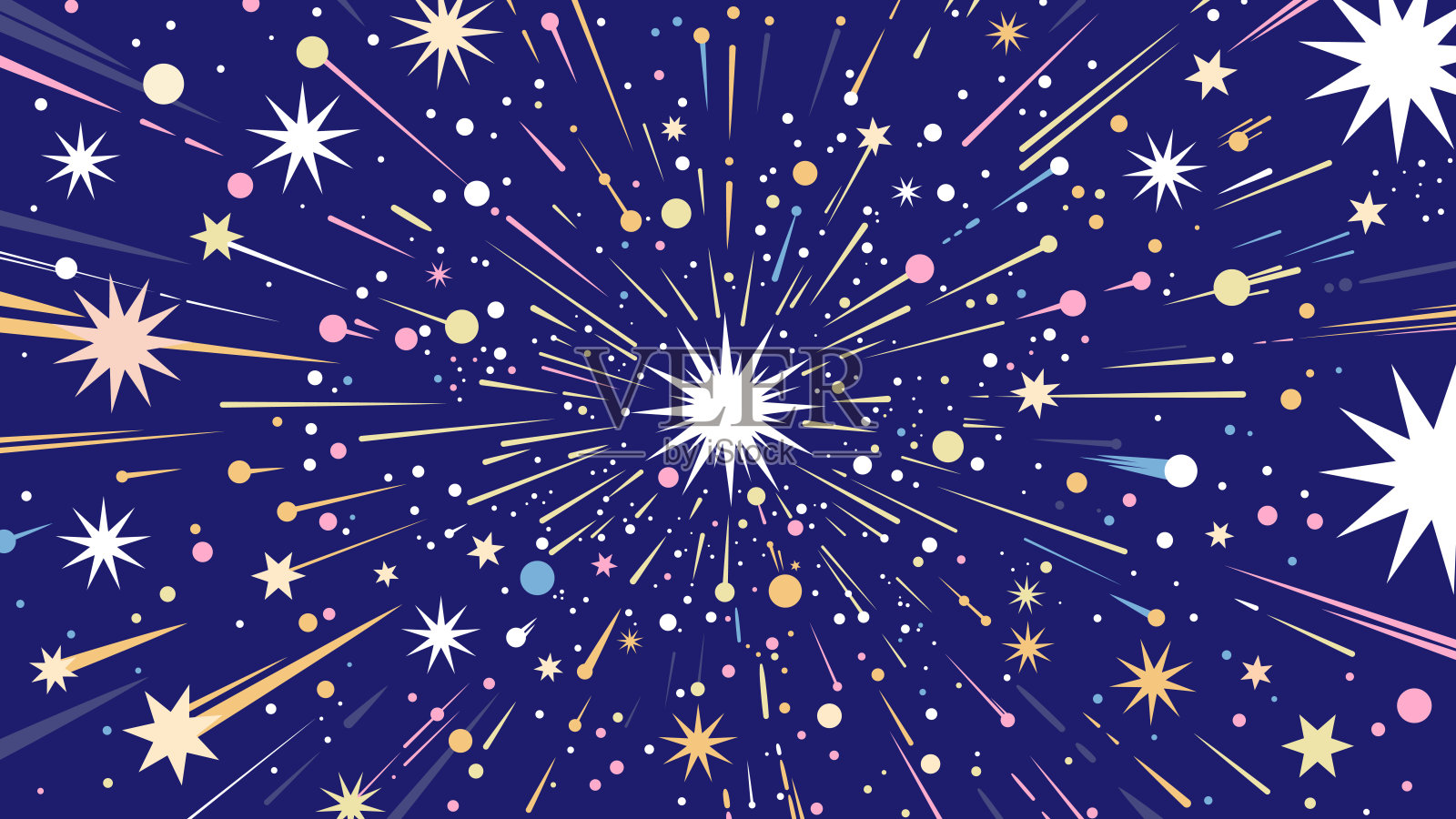 五彩缤纷的爆炸烟花和星星的矢量背景插图插画图片素材
