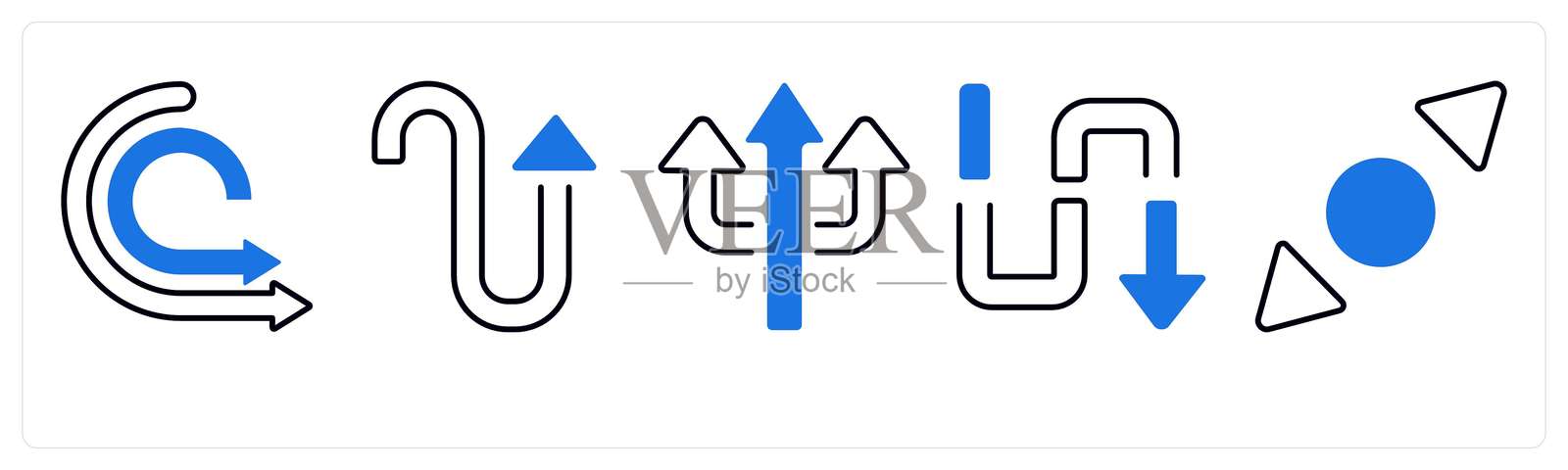 一组包含箭头、地图和导航的5个混合图标插画图片素材
