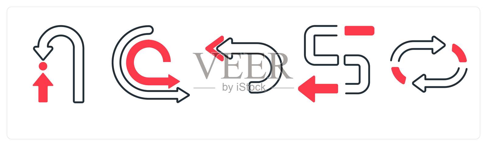 一组包含箭头、地图和导航的5个混合图标插画图片素材