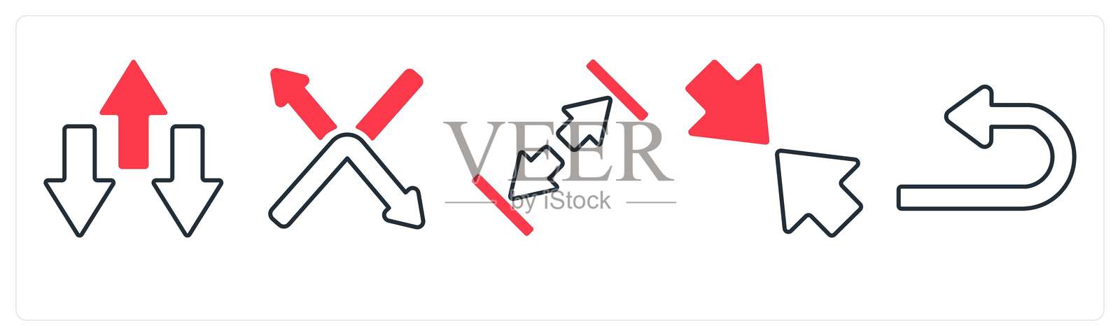 一组包含箭头、地图和导航的5个混合图标插画图片素材