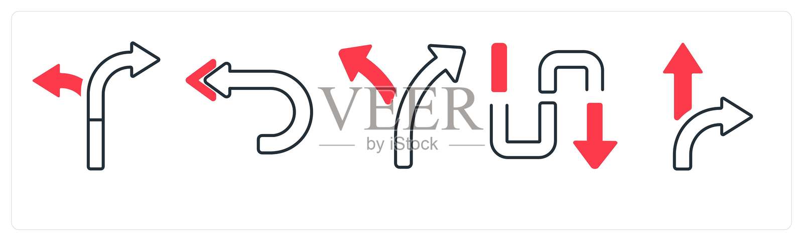 一组包含箭头、地图和导航的5个混合图标插画图片素材