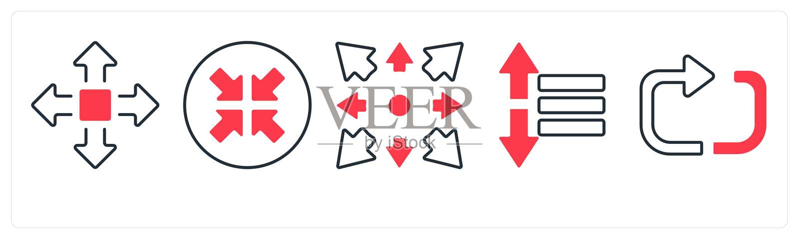 一组包含箭头、地图和导航的5个混合图标插画图片素材