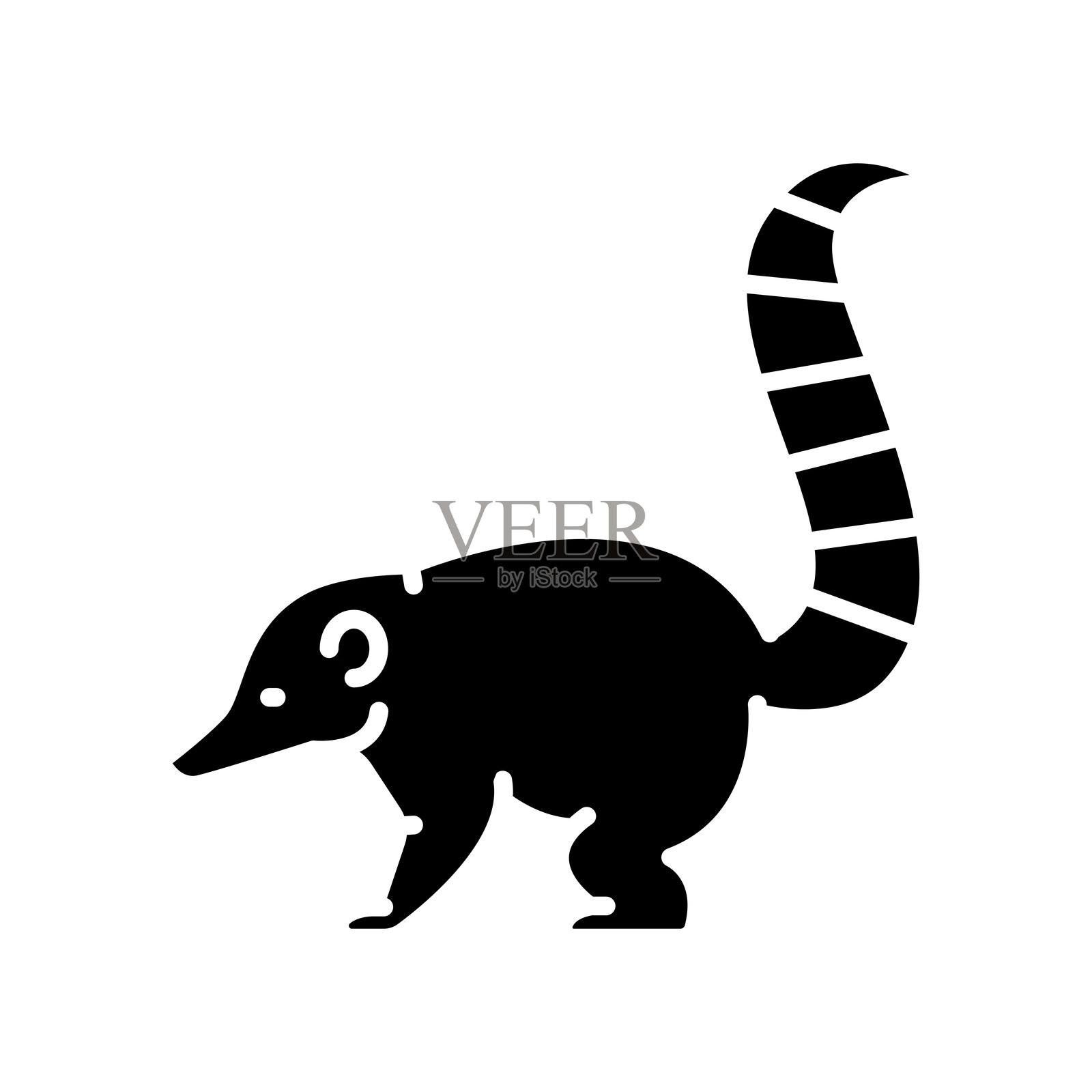 南美动物的黑色扁平图标，适用于数字和印刷项目的科阿提。插画图片素材