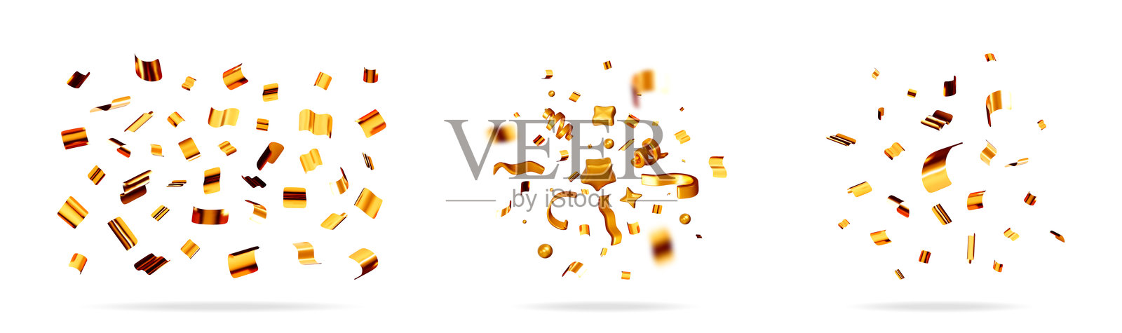 三组金色飘落的彩带抽象图案插画图片素材