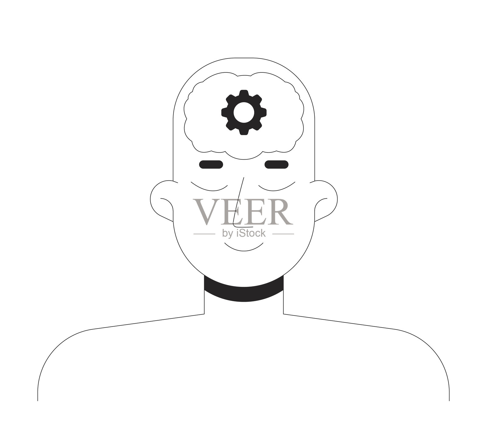 带有齿轮符号的人脑2D线条角色插画图片素材