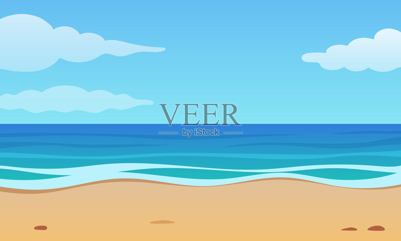 夏季风景。海滩、海洋和天空。矢量插图。插画图片素材