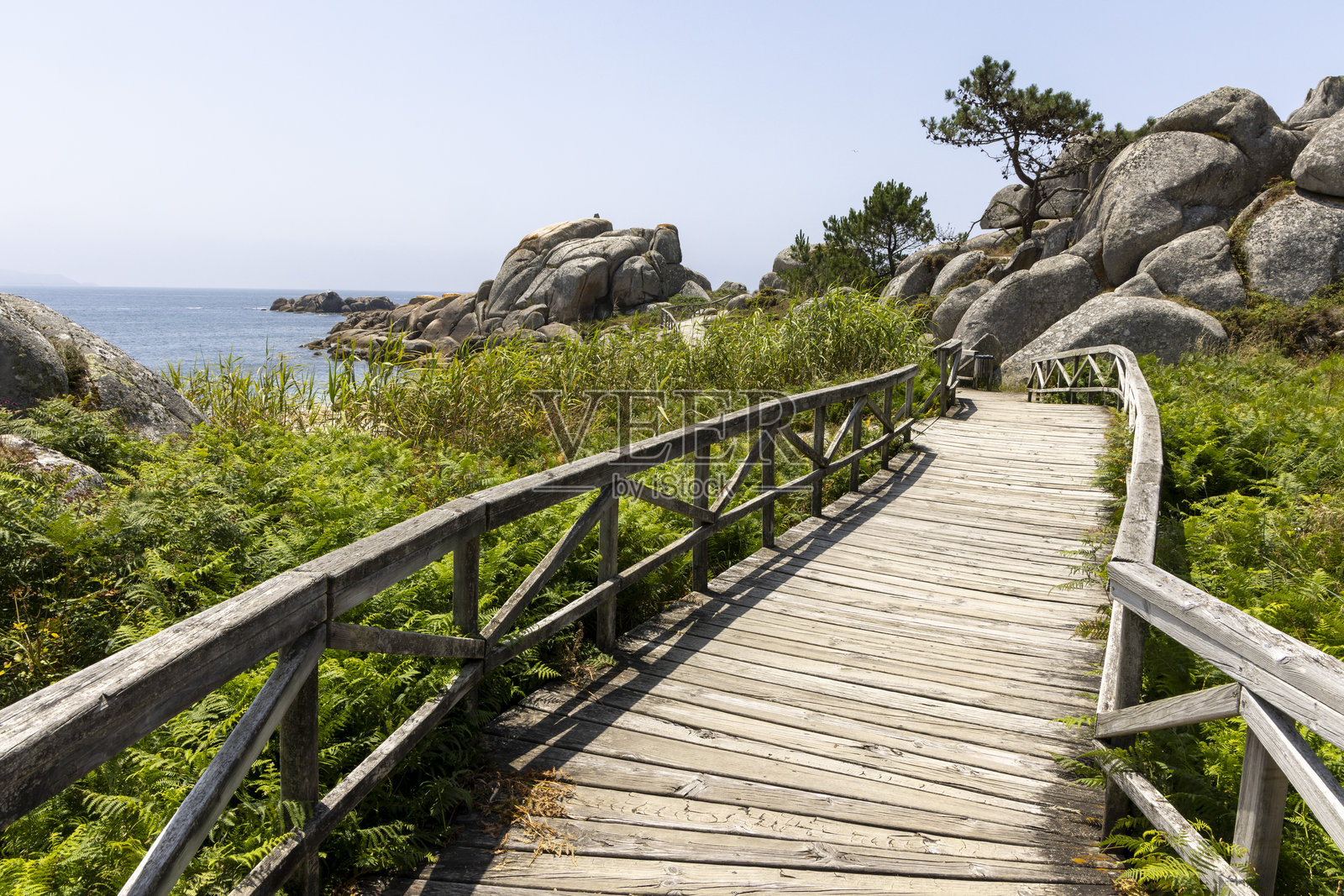 一条木栈道通向海洋照片摄影图片