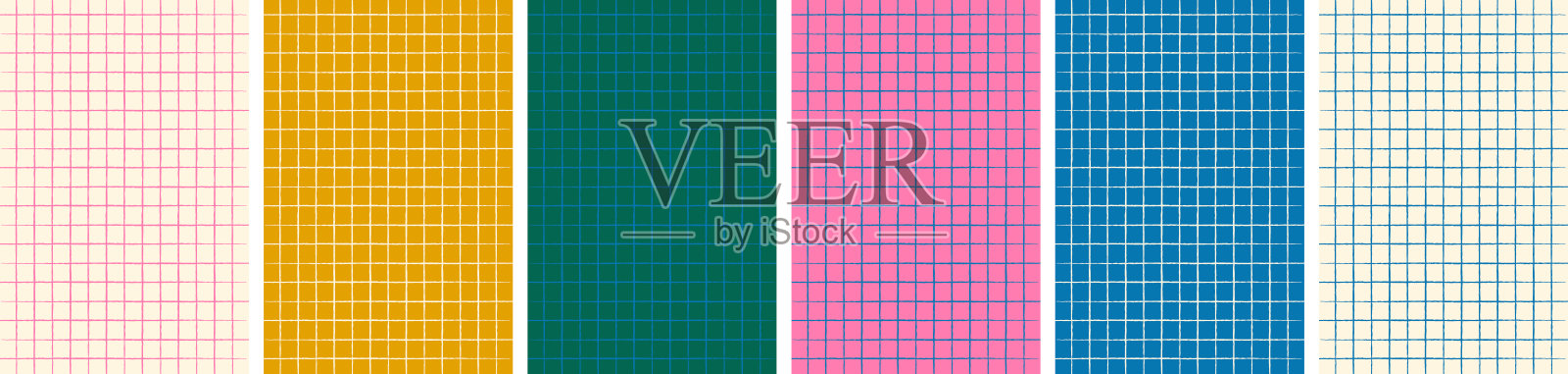 彩色网格图表笔记本页面套装矢量插图插画图片素材