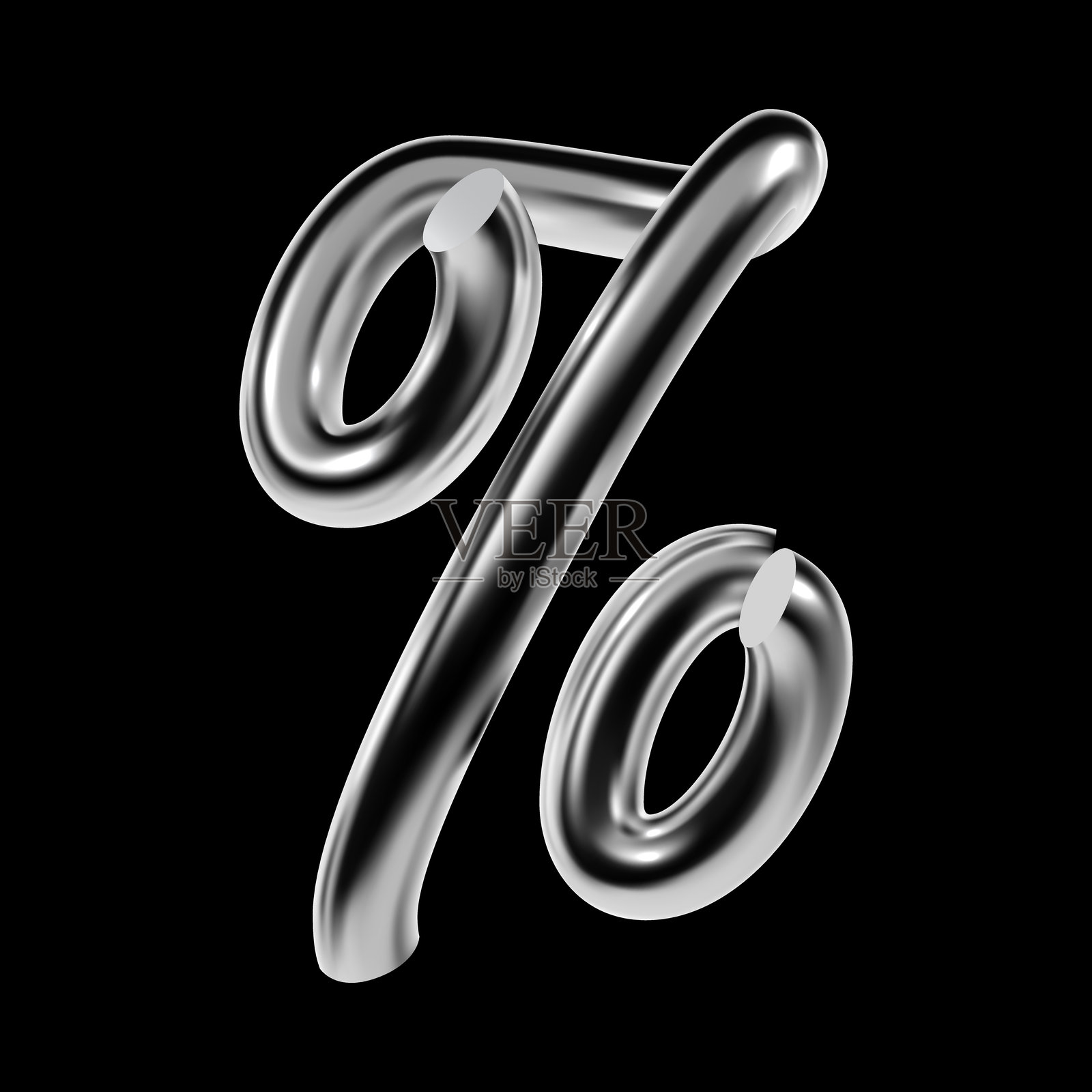 Y2K风格的3D铬百分号符号插画图片素材