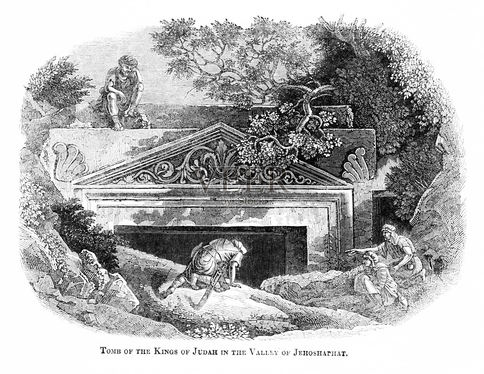 犹大王墓位于耶和华谷，基甸谷，靠近耶路撒冷橄榄山。以色列，中东，圣经历史插画图片素材