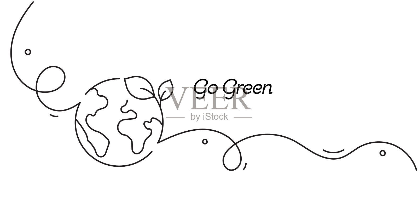 一笔画的绿色环保图标。单线矢量插图插画图片素材