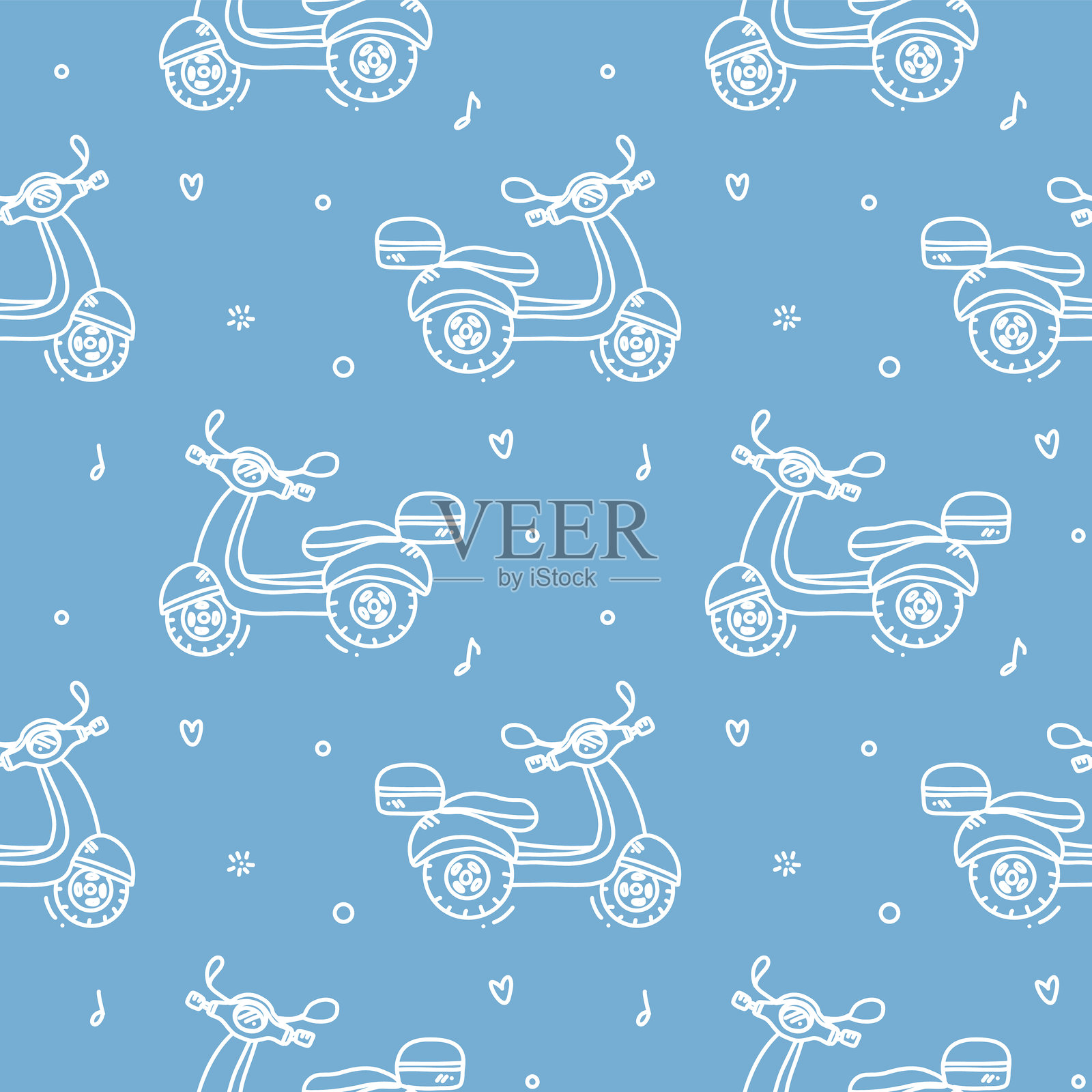 带滑板车的无缝矢量图案插画图片素材