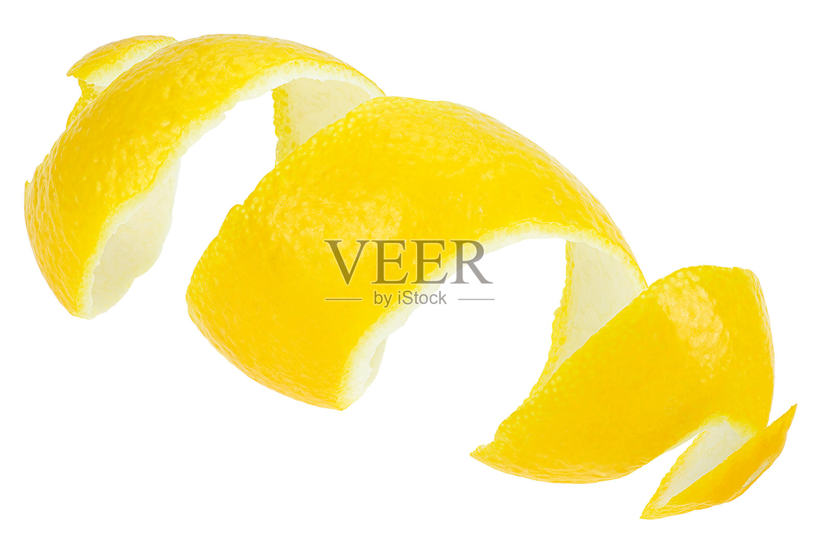 新鲜的柠檬皮，孤立在白色背景上。柑橘皮。柠檬果实的外皮。照片摄影图片