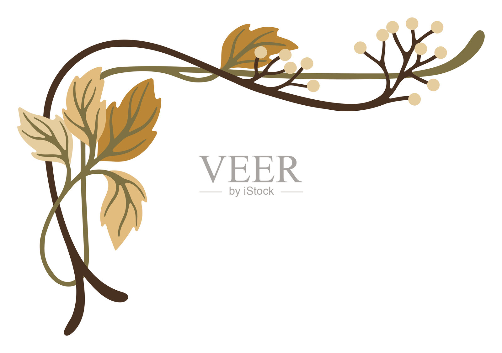 秋季新艺术风格的角落，装饰着树叶和南瓜。季节性复古装饰。矢量图。插画图片素材