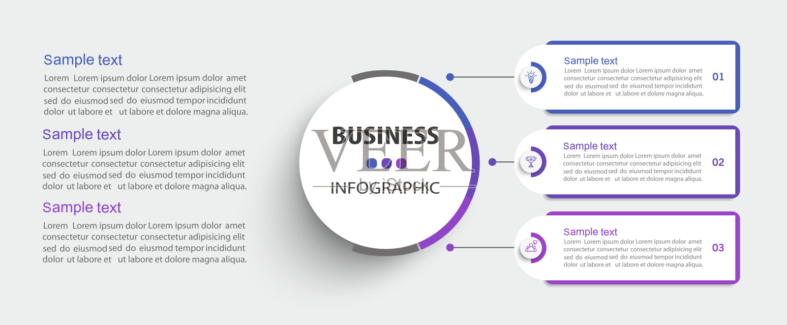 商业信息图表设计模板，包含3个选项、部分、步骤或流程插画图片素材