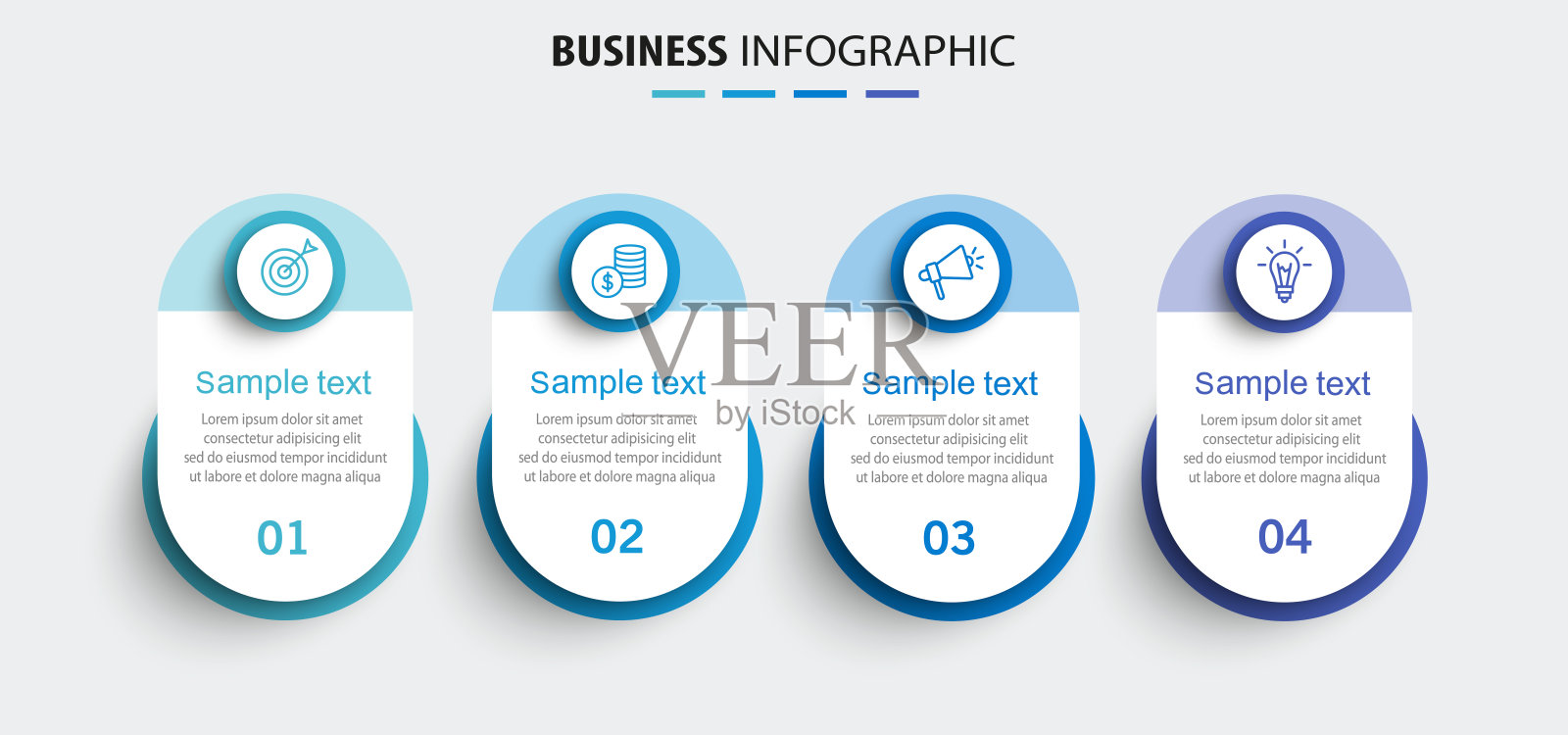 商业信息图表模板，包含四个选项或步骤插画图片素材