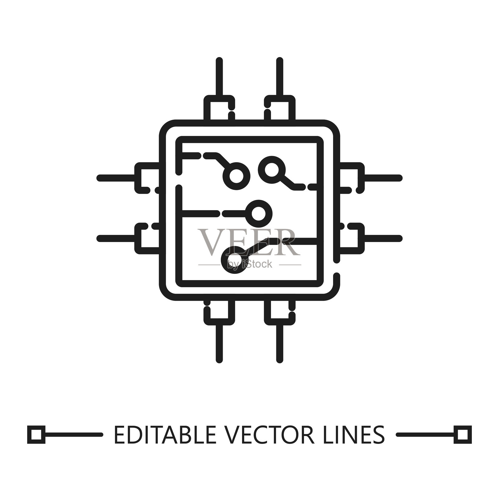 微控制器线性图标。微控制器线动画展示一个动态的桌上足球游戏，非常适合技术演示、教育视频和工程项目。插画图片素材