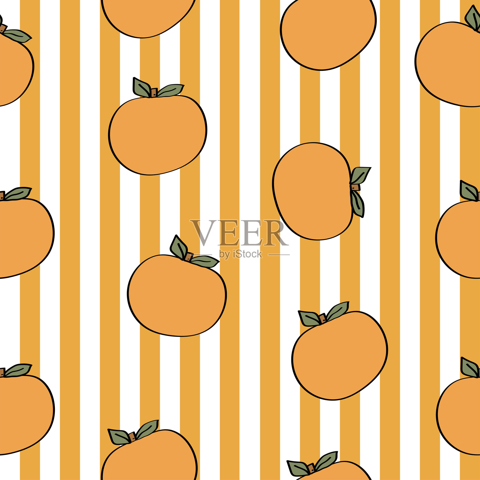 橙子与条纹的无缝图案插画图片素材