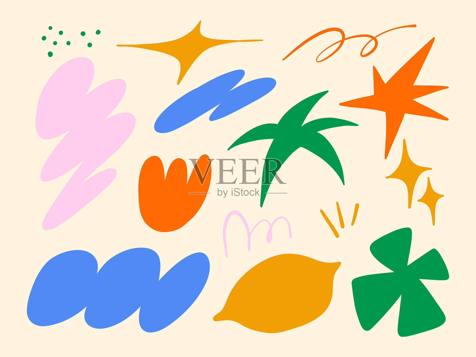 自由形式的俏皮形状与植物元素插画图片素材