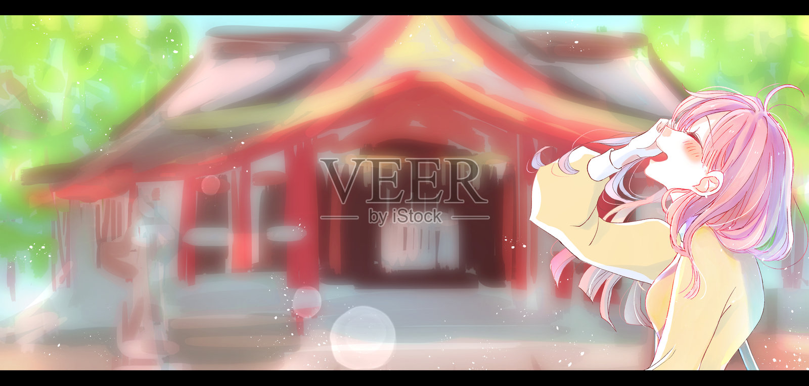 侧面视角的女人开心地微笑插画图片素材