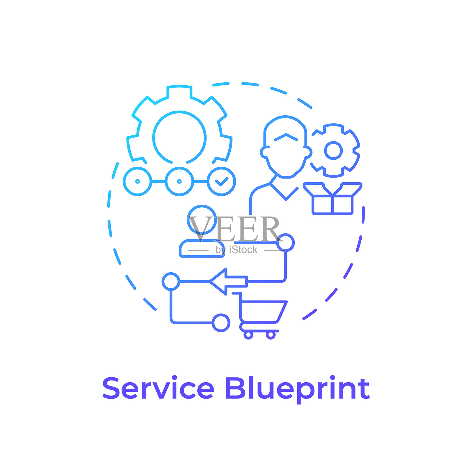 服务蓝图蓝色渐变概念图标插画图片素材