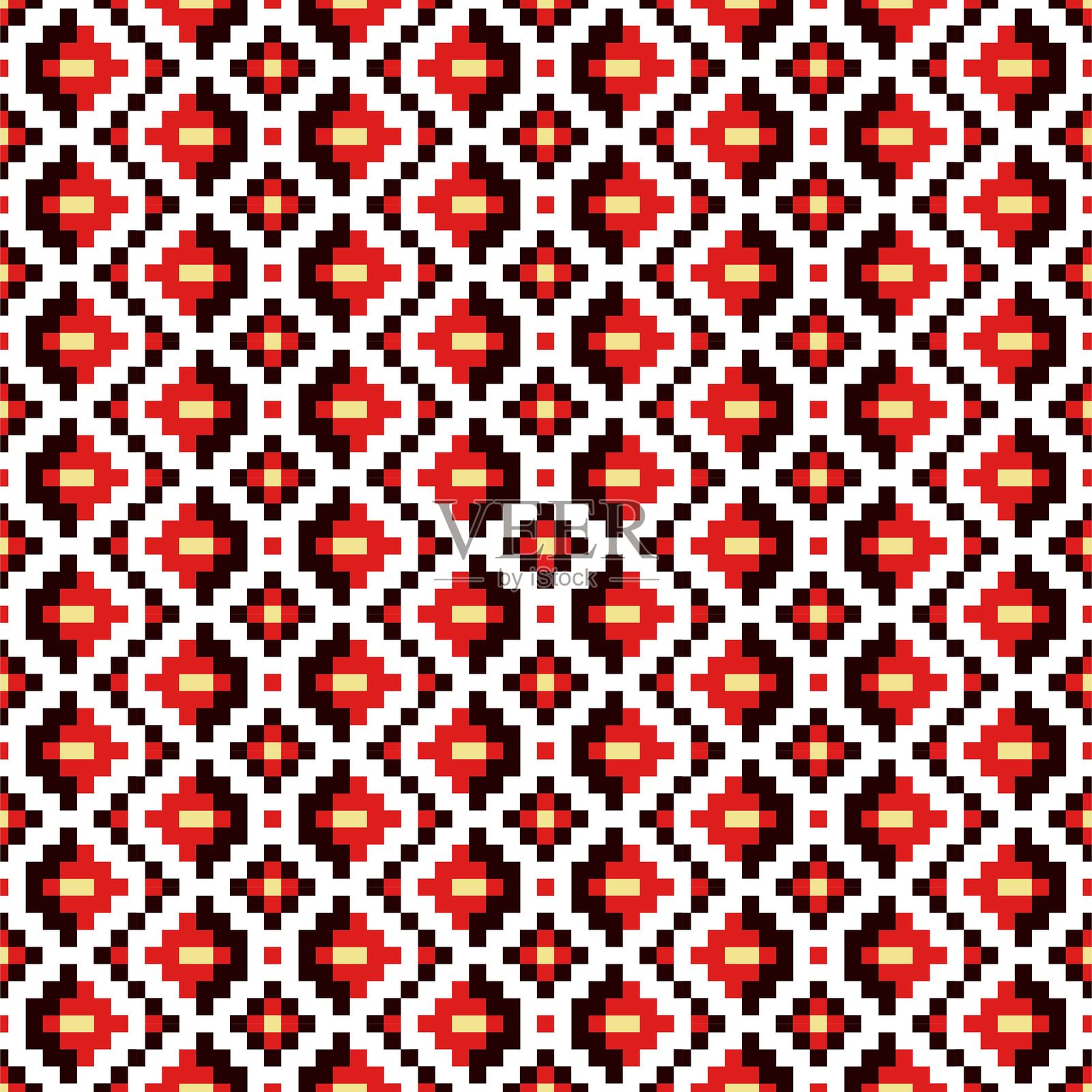 红色和黑色的几何民族图案插画图片素材