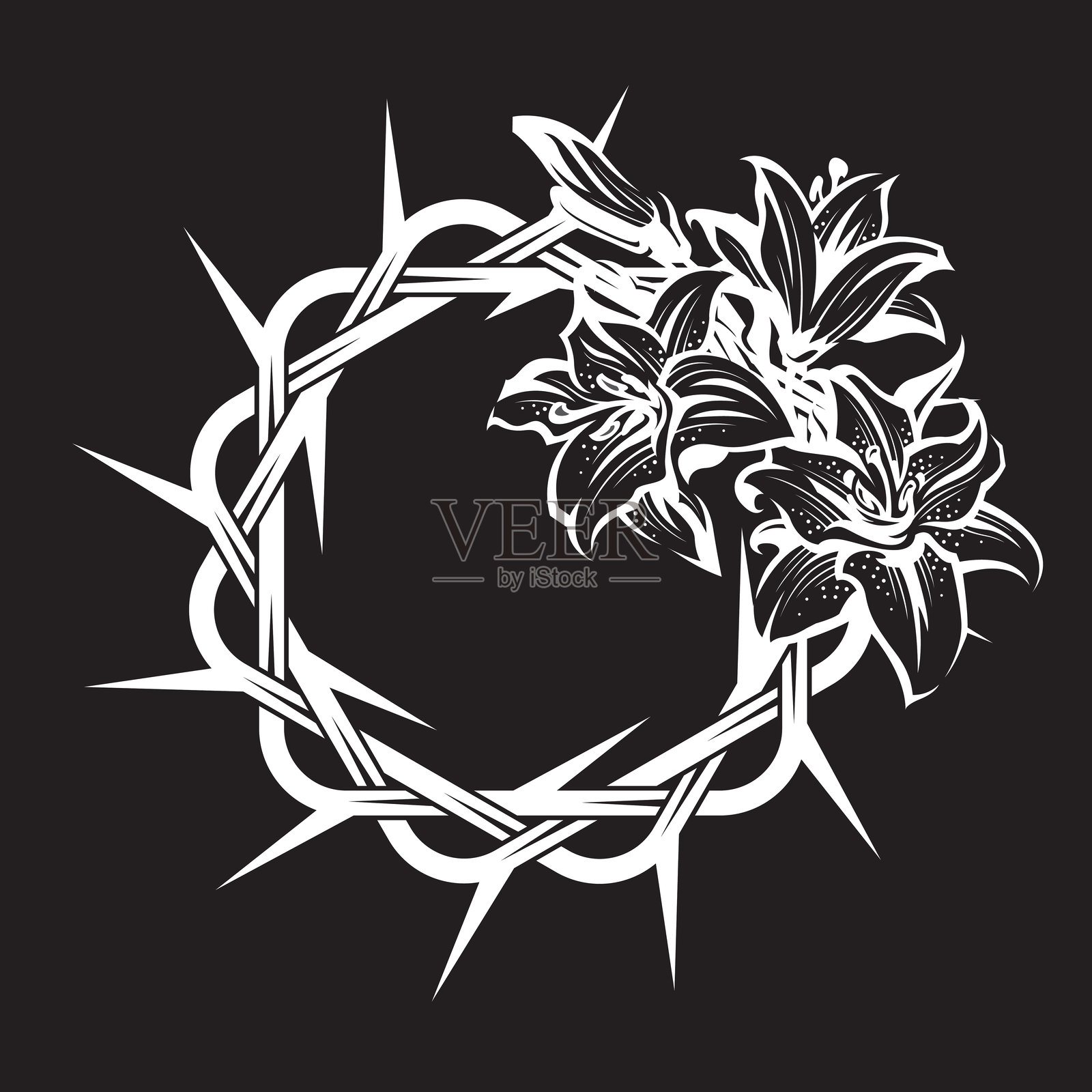 荆棘冠与百合花束插画图片素材