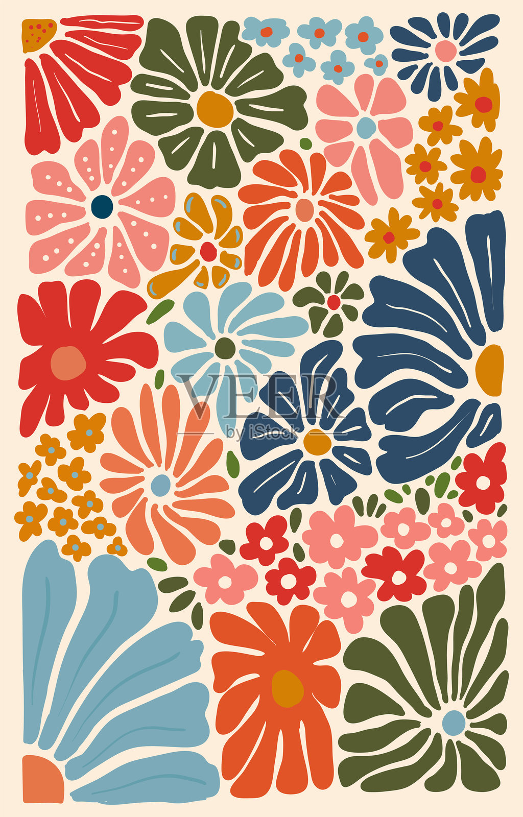 时尚波希米亚风格的花卉装饰背景，带有复古概念插画图片素材