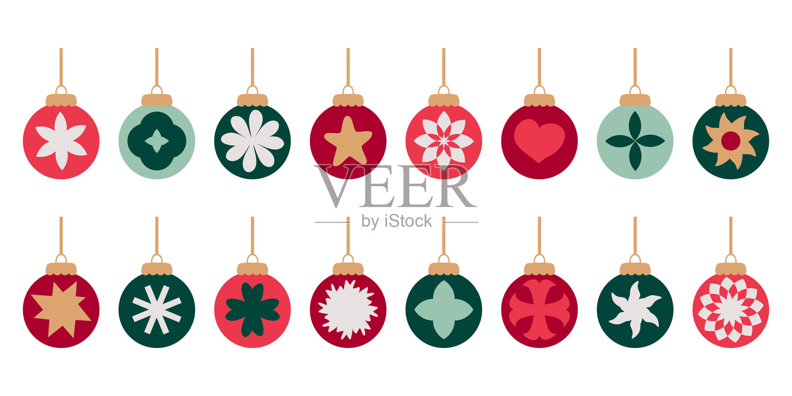 简单扁平风格的圣诞球装饰剪贴画合集。非常适合用于横幅、传单、标签、明信片、促销、贴纸和卡片。独立的手绘矢量插图。插画图片素材