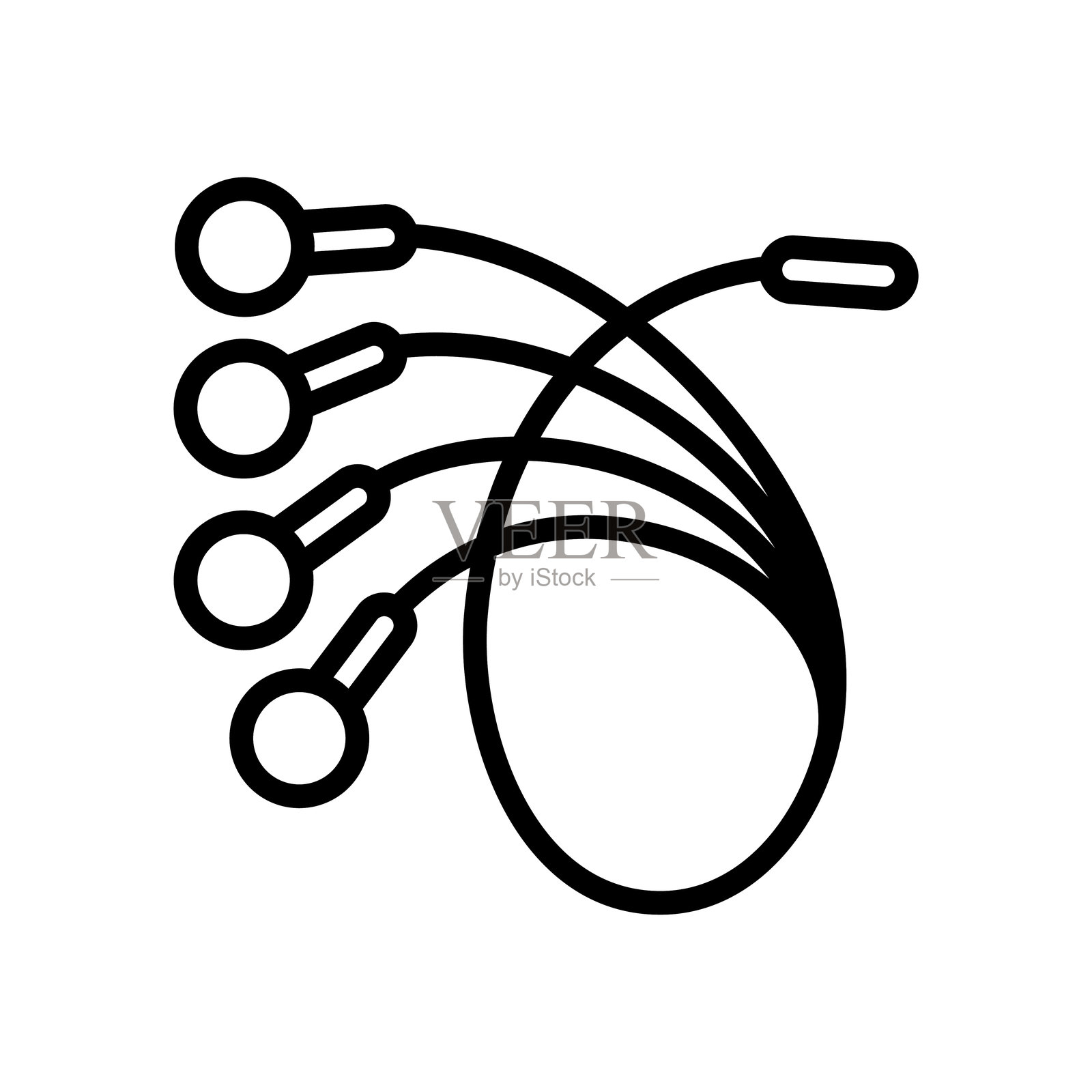 霍尔特心电图系统电缆。霍尔特监测仪的心电图快接线。测量心率的电子设备轮廓图标。矢量孤立符号插图。插画图片素材