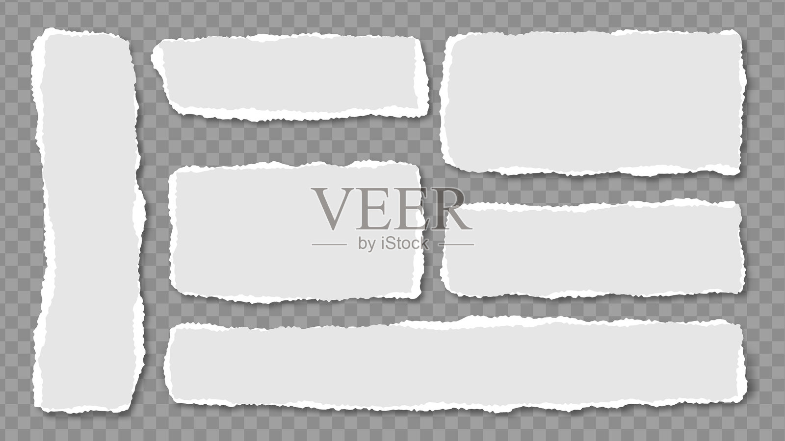 白色和灰色撕裂纸张组合，带透明背景插画图片素材
