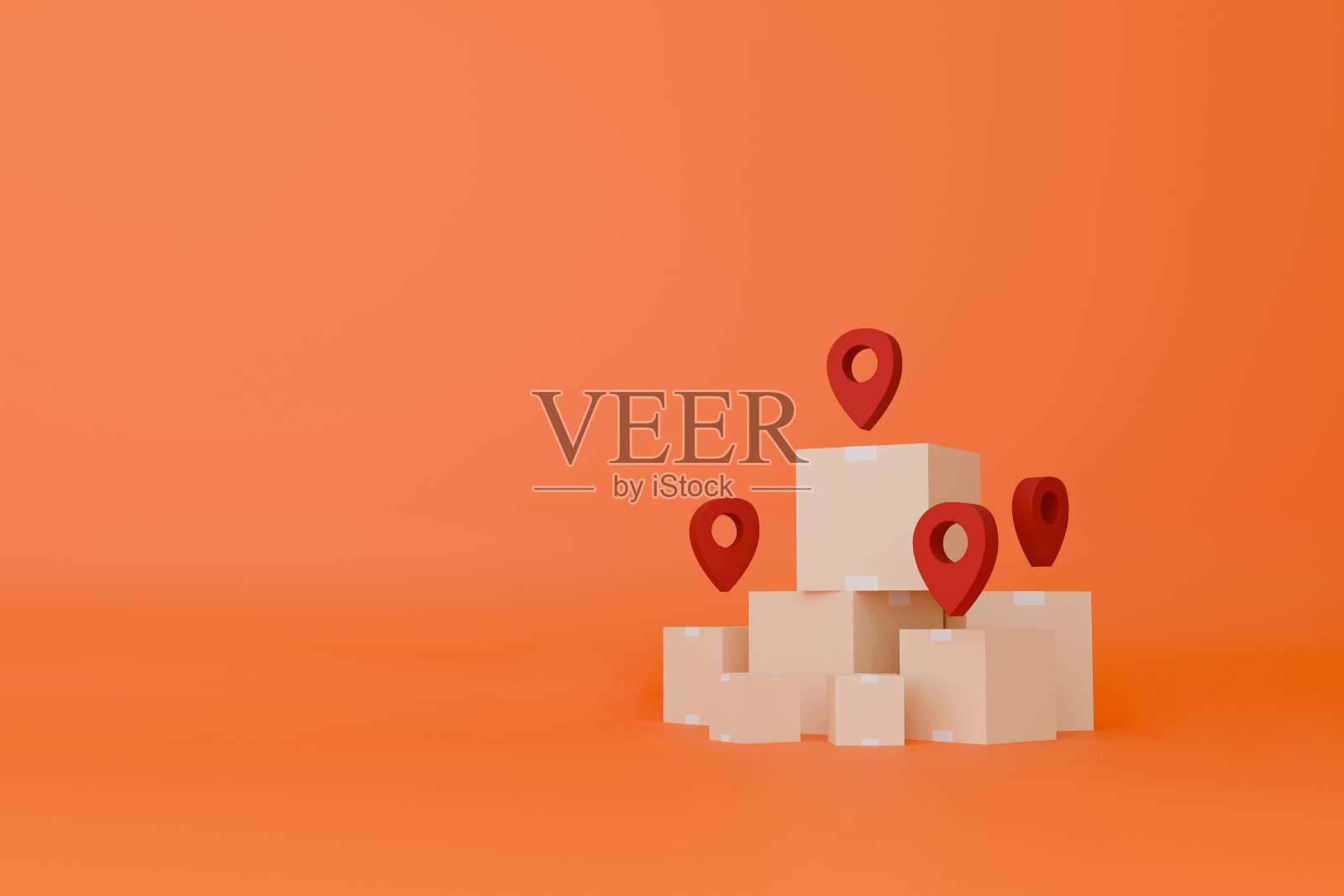 快速物流和运输的快递概念，包含手机、包裹和位置图标照片摄影图片